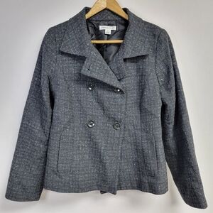 Pendleton Womens Gray Double Breasted Blazer Sz 8 Wool Silk Blend Speckle Office